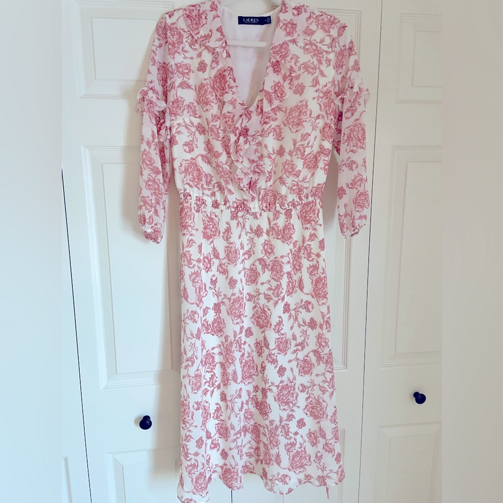 Ralph Lauren Red/Pink Floral Ruffle Dress